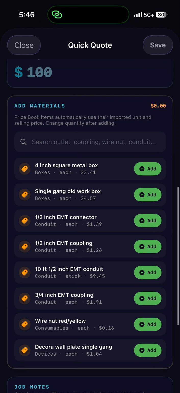 JaxAutomate quick quote material picker
